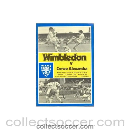 1978 - Wimbledon v Crewe Alexandra official programme 17/10/1978 - Collect Soccer