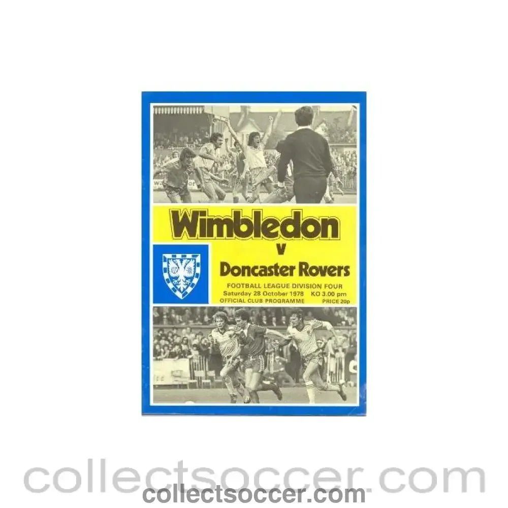 1978 - Wimbledon v Doncaster Rovers official programme 28/10/1978 - Collect Soccer