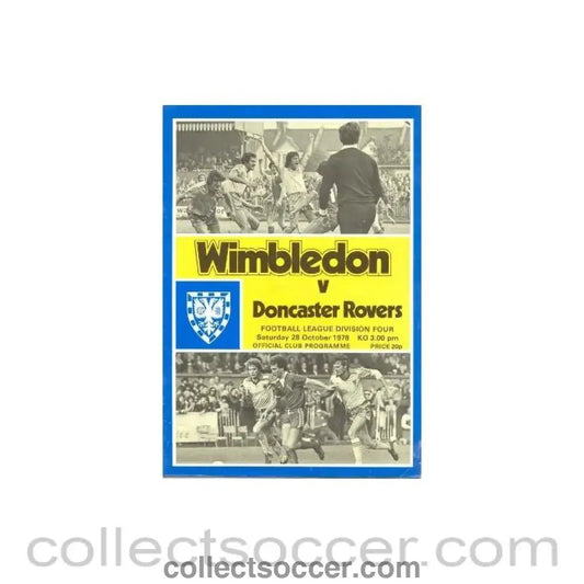 1978 - Wimbledon v Doncaster Rovers official programme 28/10/1978 - Collect Soccer