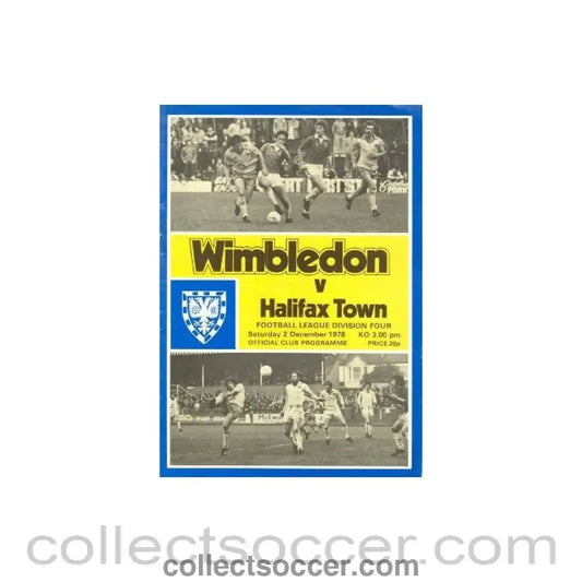 1978 - Wimbledon v Halifax Town official programme 02/12/1978 - Collect Soccer