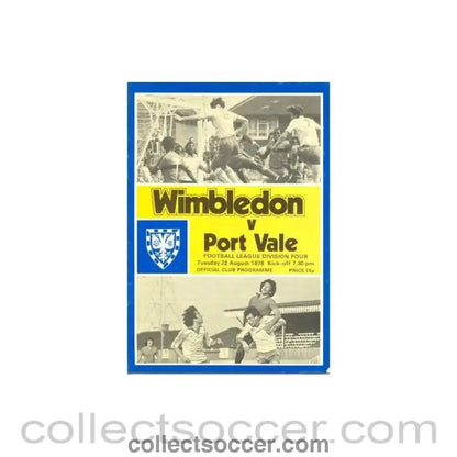 1978 - Wimbledon v Port Vale official programme 22/08/1978 - Collect Soccer
