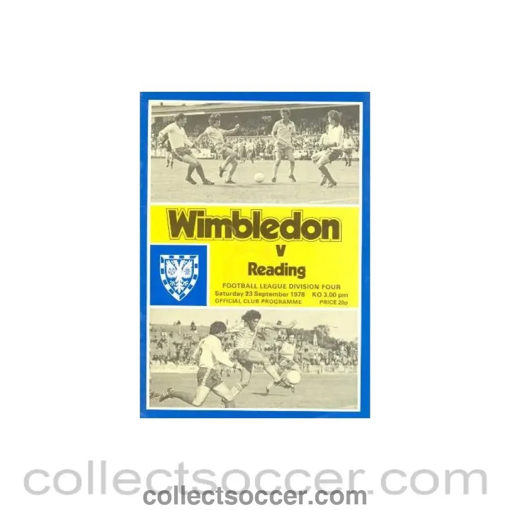 1978 - Wimbledon v Reading official programme 23/09/1978 - Collect Soccer