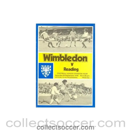 1978 - Wimbledon v Reading official programme 23/09/1978 - Collect Soccer