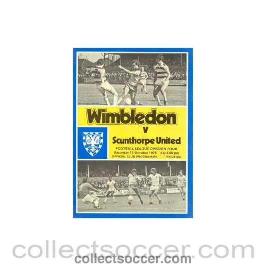 1978 - Wimbledon v Scunthorp United official programme 14/10/1978 - Collect Soccer