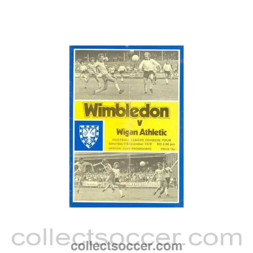 1978 - Wimbledon v Wigan Athletic official programme 09/09/1978 - Collect Soccer