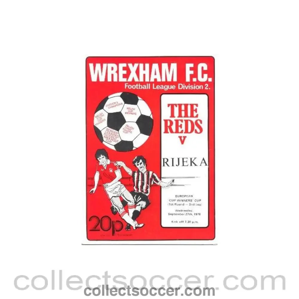 1978 - Wrexham v Rijeka 27/09/1978 European Cup Winners Cup official programme - Collect Soccer