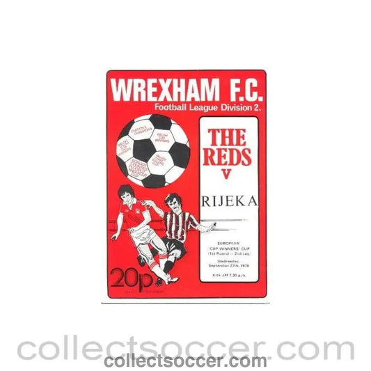 1978 - Wrexham v Rijeka 27/09/1978 European Cup Winners Cup official programme - Collect Soccer