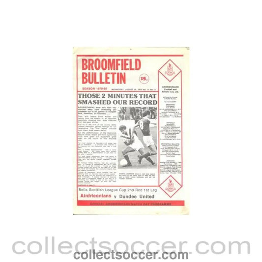 1979 - Airdrieonians v Dundee United official programme 29/08/1979 Scottish League - Collect Soccer