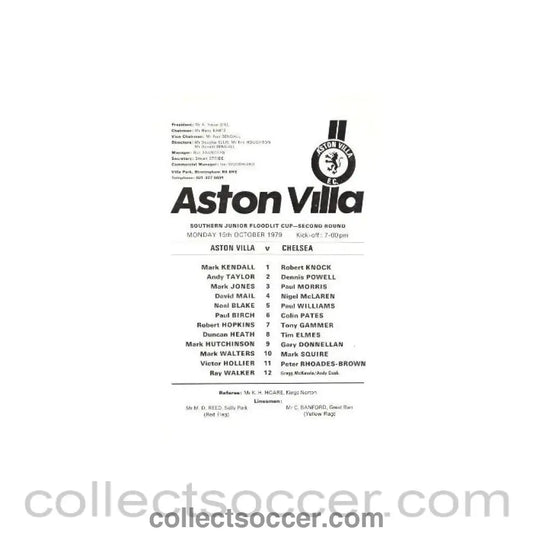 1979 - Aston Villa vChelsea official programme 15/10/1979