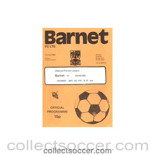 1979 - Barnet v Maidstone official programme 08/09/1979 Alliance Premier League