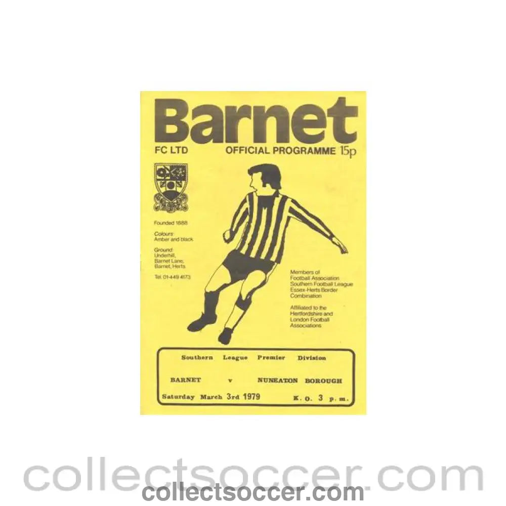 1979 - Barnet v Nuneaton Borough official programme 03/03/1979 Southern League premier Division
