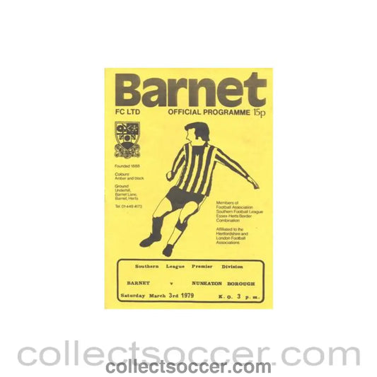 1979 - Barnet v Nuneaton Borough official programme 03/03/1979 Southern League premier Division