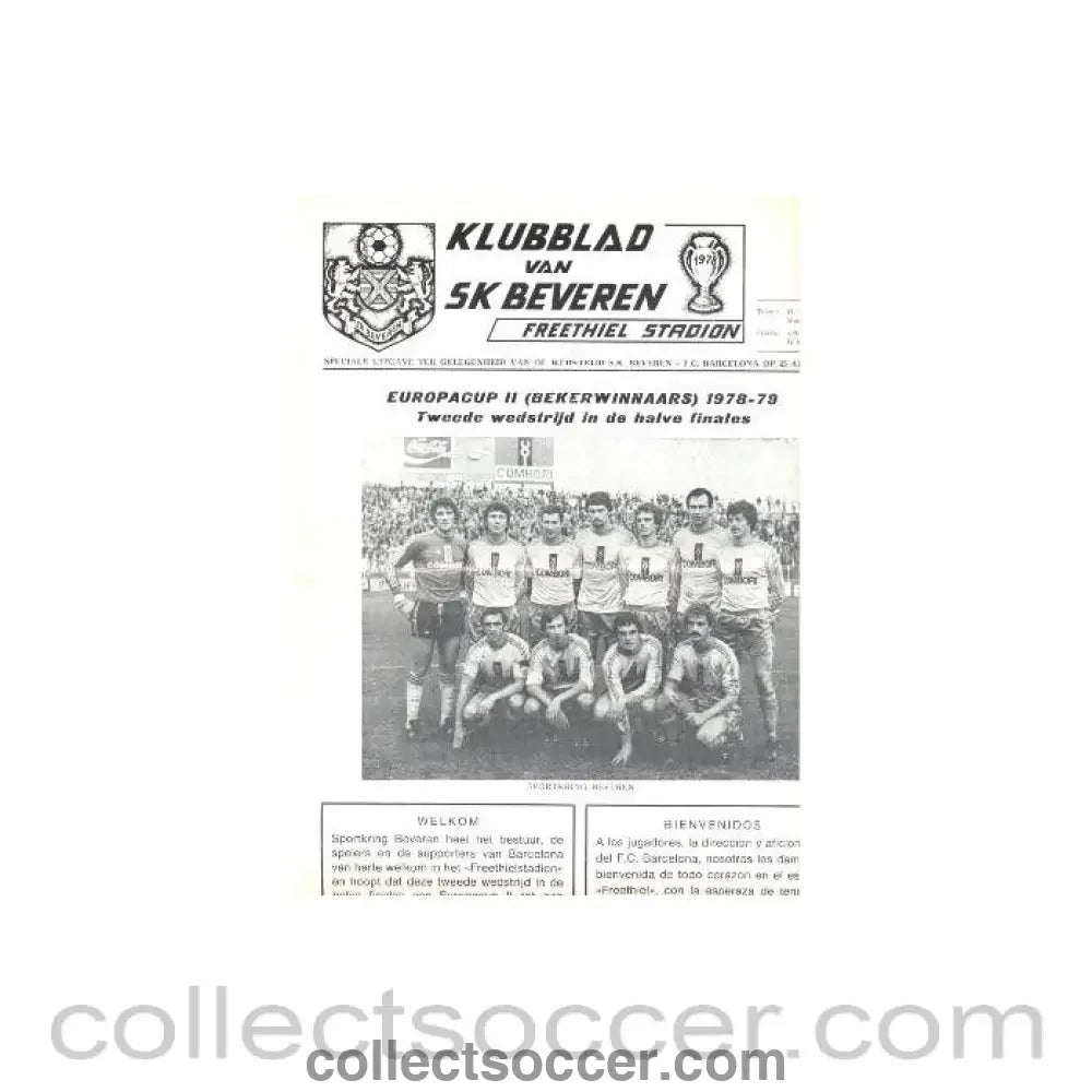 1979 Beveren v Barcelona official programme 25/04/1979 European Cup Winners Cup Semi - Final - Collect Soccer