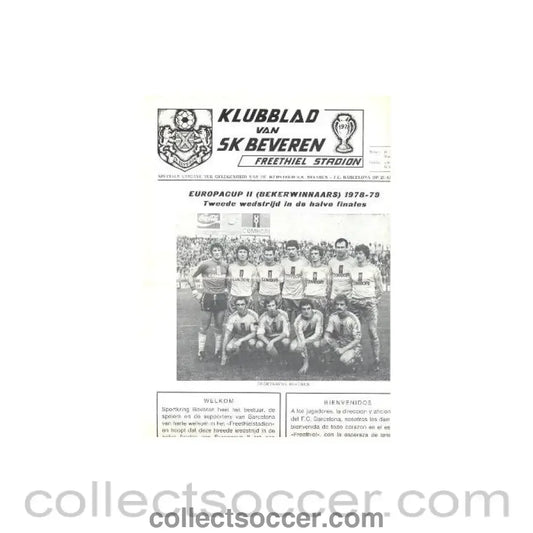 1979 Beveren v Barcelona official programme 25/04/1979 European Cup Winners Cup Semi-Final