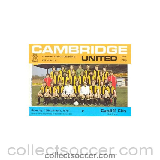 1979 - Cambridge United v Cardiff City official programme 13/01/1979 Football League - Collect Soccer