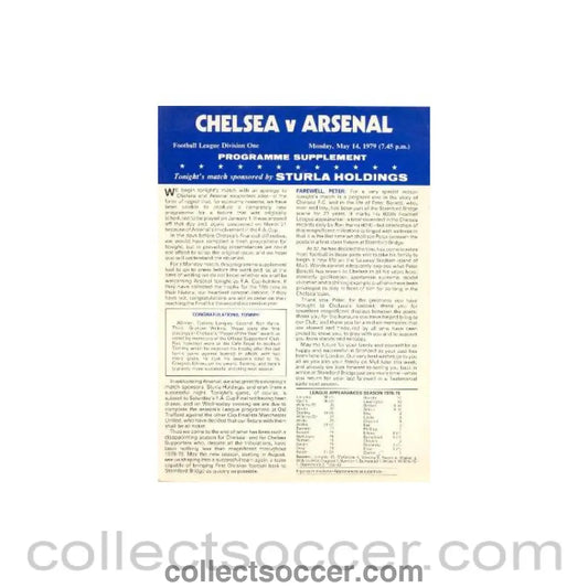 1979 - Chelsea v Arsenal official programme 14/05/1979