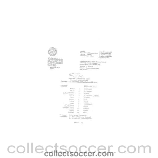 1979 - Chelsea v Leicester City Reserves official teamsheet 06/11/1979 Football Combination - Collect Soccer