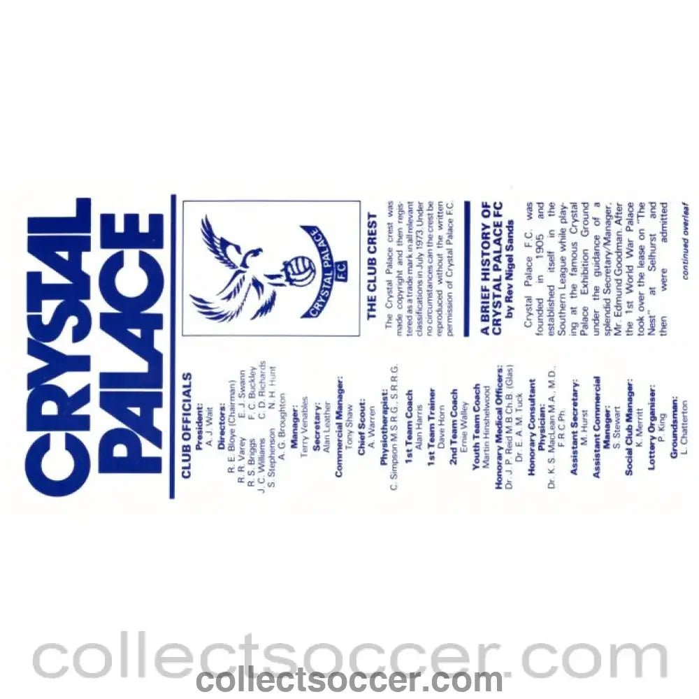 1979 - Crystal Palace v Chelsea Football programme 11/08/1979 Friendly Match - Collect Soccer
