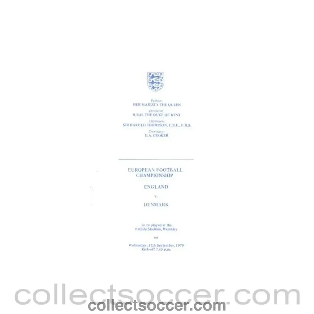 1979 England v Denmark programme of arrangements Royal Box - Collect Soccer