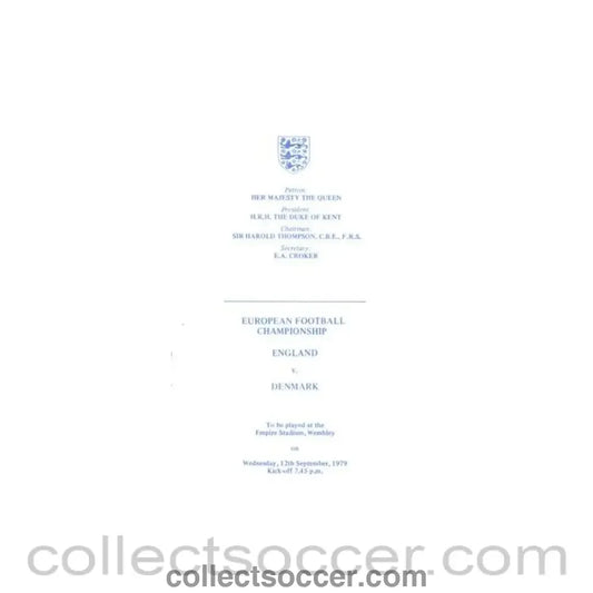 1979 England v Denmark programme of arrangements Royal Box