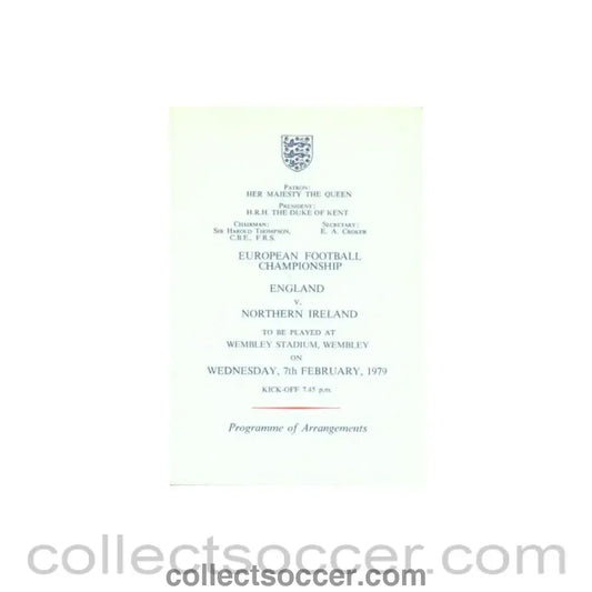 1979 England v Northern Ireland programme of arrangements Royal Box