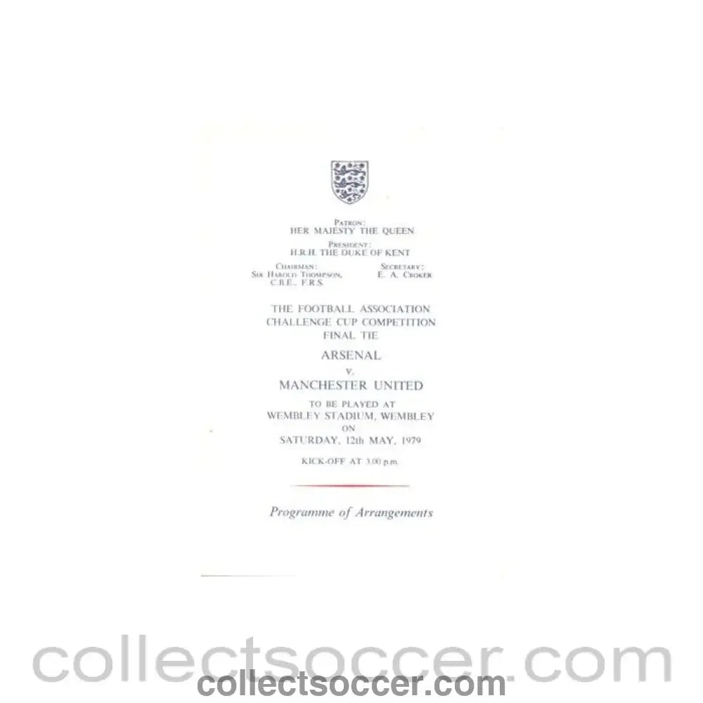 1979 FA Cup Final programme of arrangements Royal Box