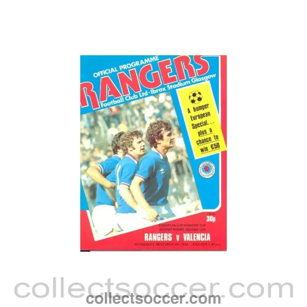 1979 - Glasgow Rangers v Valencia official programme 07/11/1979 - Collect Soccer