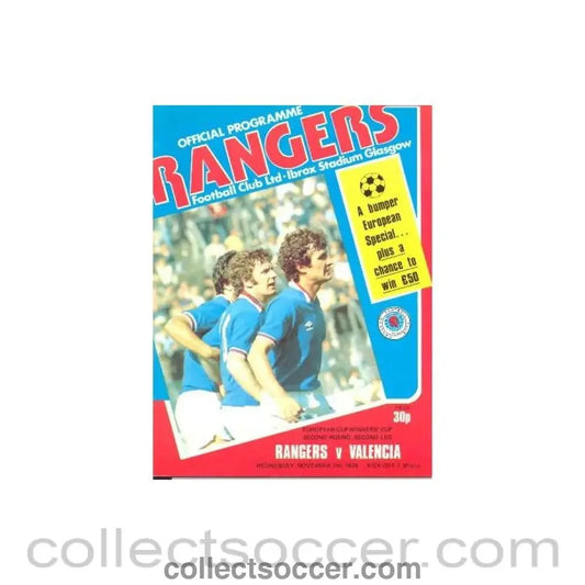 1979 - Glasgow Rangers v Valencia official programme 07/11/1979 - Collect Soccer