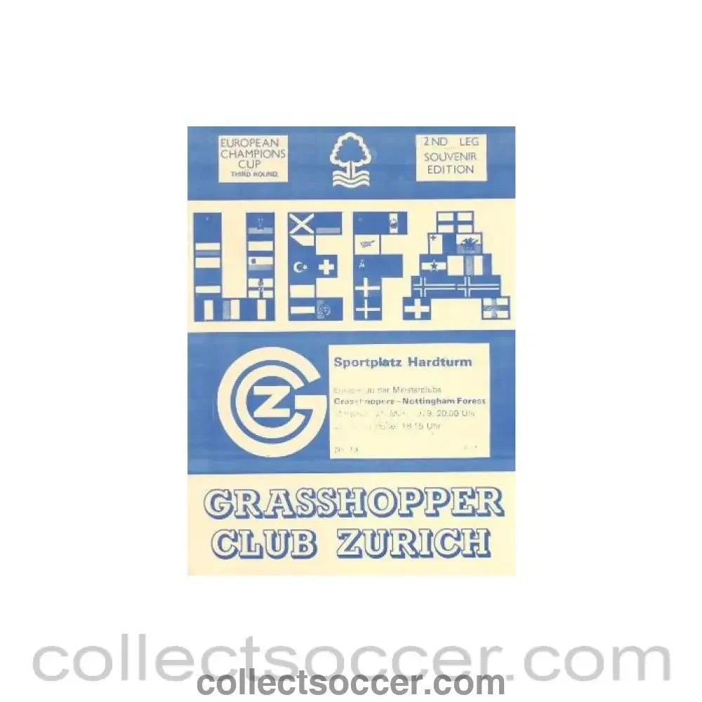 1979 - Grasshopper, Zurich v Nottingham Forest official programme 21/03/1979 European Cup - Collect Soccer