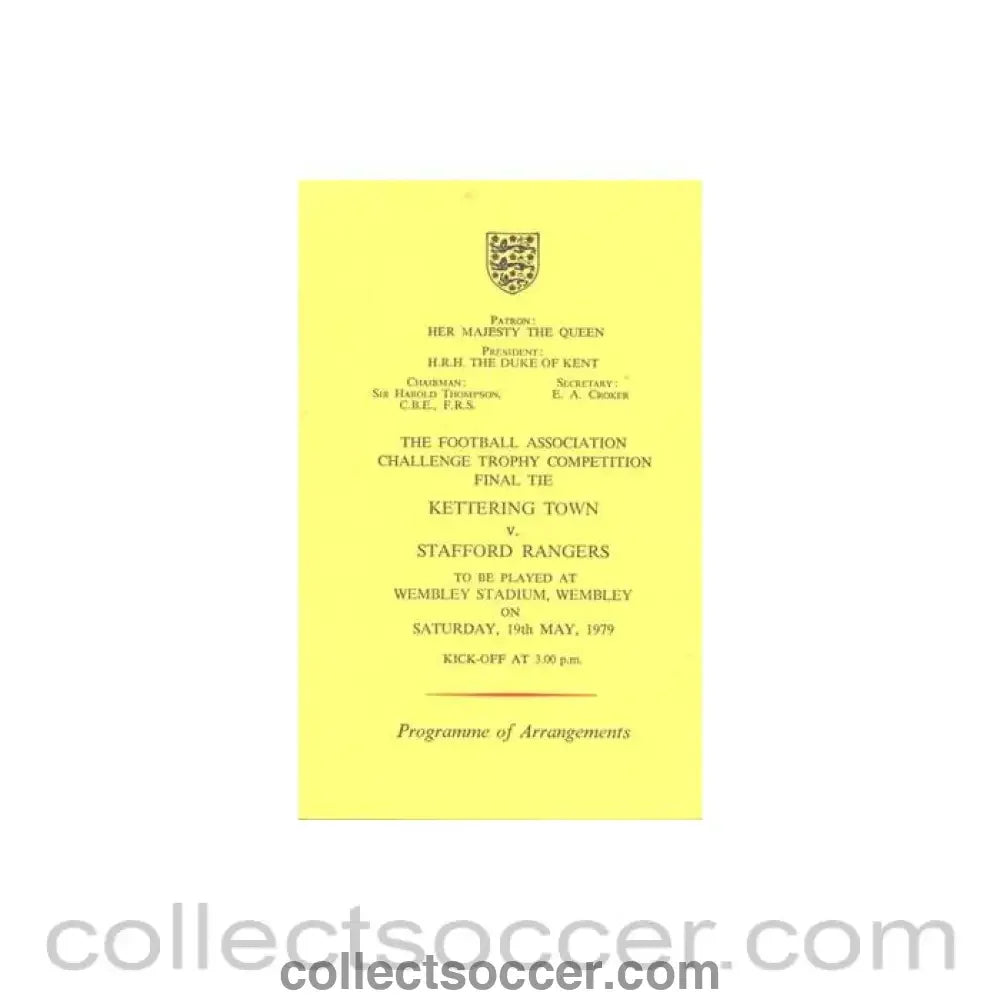 1979 Kettering Town v Stafford Rangers programme of arrangements Royal Box