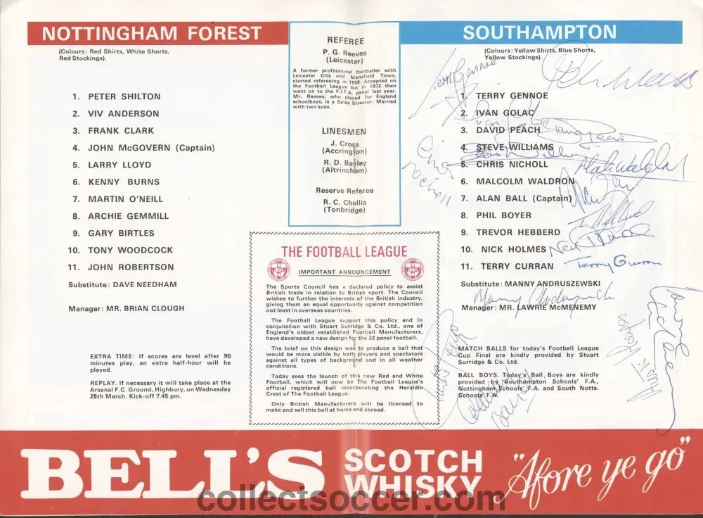 1979 League Cup Final Fully Signed by Southampton - Collect Soccer