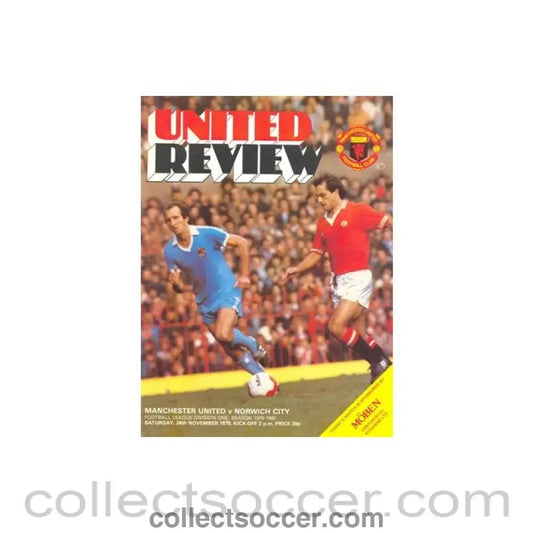 1979 - Manchester United v Norwich City official programme 24/11/1979 token cut - Collect Soccer