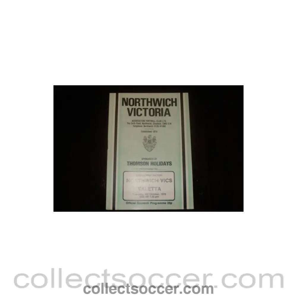 1979 - Northwich Victoria v Valetta official programme 04/10/1979, Semi-Professional International - Collect Soccer