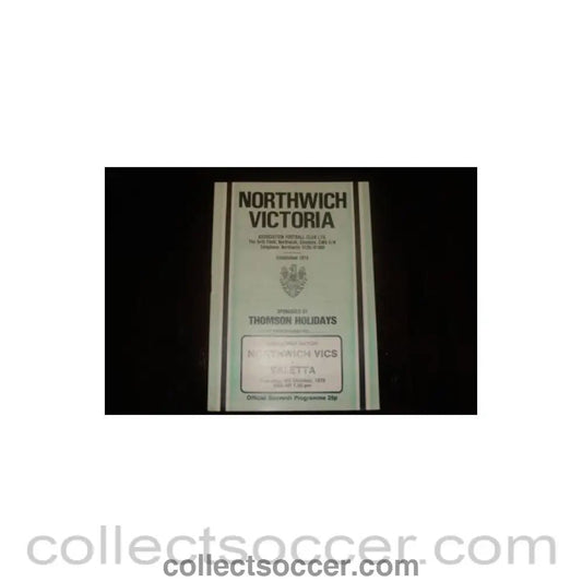 1979 - Northwich Victoria v Valetta official programme 04/10/1979, Semi-Professional International - Collect Soccer