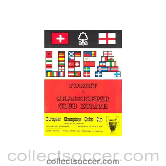 1979 - Nottingham Forest v Grasshopper, Zurich official programme 07/03/1979 European Cup - Collect Soccer