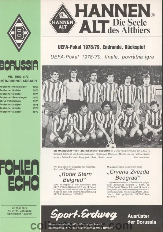 1979 UEFA Cup Final Official Programme Borussia Monchengladbach v Red Star Belgrade 09/05/1979