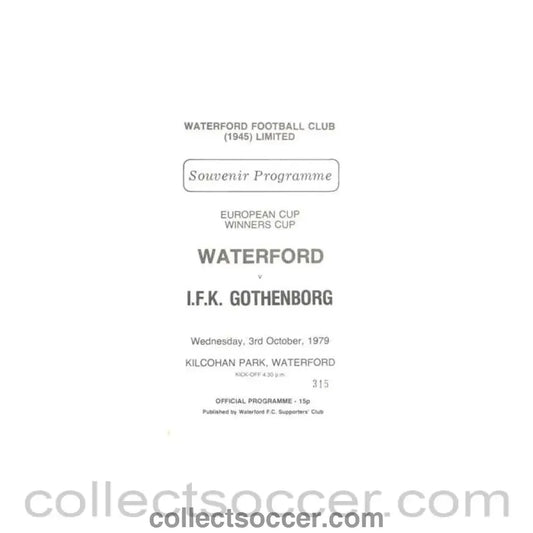 1979 - Waterford v Gothenborg official programme 03/10/1979 European Cup Winners Cup - Collect Soccer