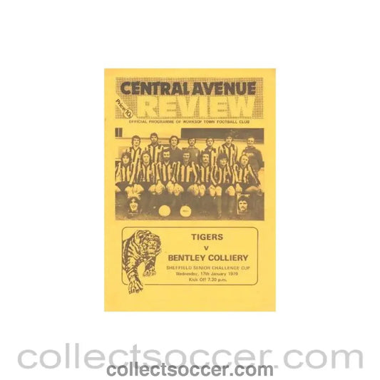 1979 - Worksop Town v Bentley Colliery official programme 17/01/1979 Sheffield Senior Challenge Cup - Collect Soccer