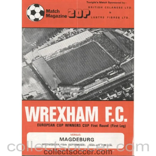 1979 - Wrexham v Magdeburg Cup Winners Cup 1st Round 1st Leg 19/09/1979 Official Football Programme - Collect Soccer