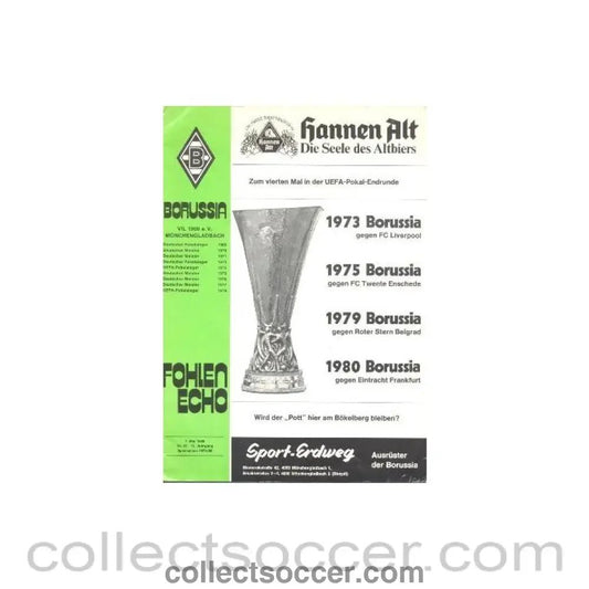 1980 Borussia Monchengladbach, Germany v Eintracht, Frankfurt, Germany official programme 07/05/1980 UEFA Cup Final - Collect Soccer