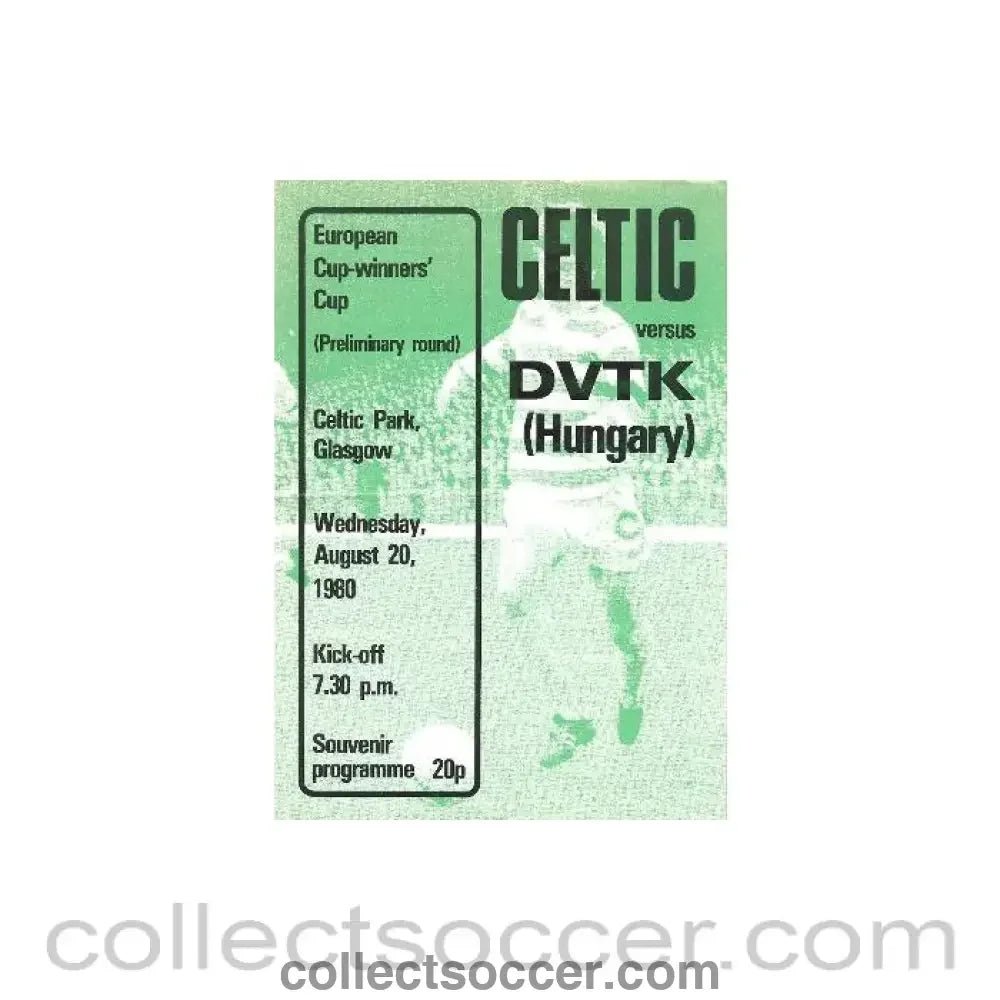 1980 - Celtic v DVTK, Hungary official programme 20/08/1980 - Collect Soccer