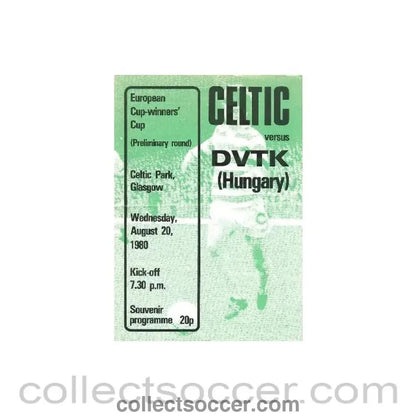 1980 - Celtic v DVTK, Hungary official programme 20/08/1980 - Collect Soccer