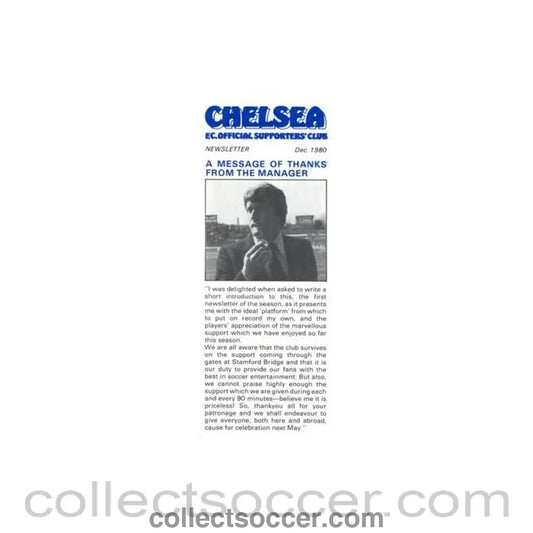 1980 - Chelsea FC Official Supporters’ Club Newsletter of December 1980