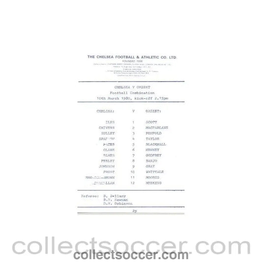 1980 - Chelsea v Leyton Orient official programme 10/03/1980 Reserves