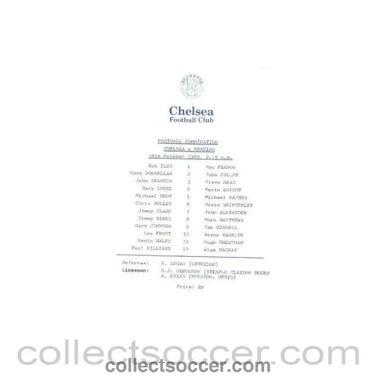 1980 - Chelsea v Reading official programme 18/10/1980 Reserves