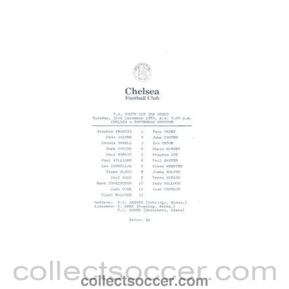 1980 - Chelsea v Tottenham Hotspur official programme 30/12/1980 Youth Cup