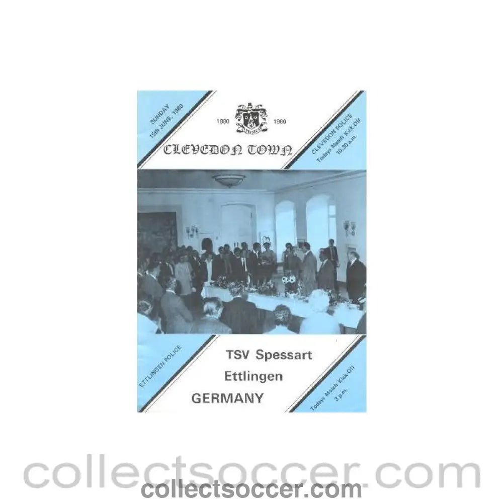 1980 - Clevedon Town v Spessart Ettlingen Germany official programme 15/06/1980 Friendly - Collect Soccer