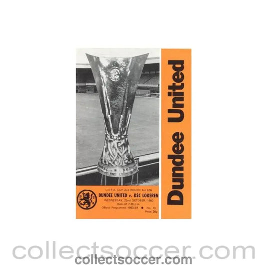 1980 - Dundee United v Lokeren official programme 22/10/1980 UEFA Cup - Collect Soccer