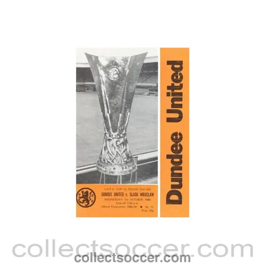 1980 - Dundee United v Slask Wroclaw official programme 01/10/1980 UEFA Cup - Collect Soccer