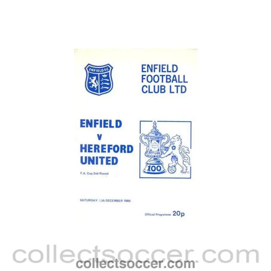 1980 - Enfield v Hereford United official programme 13/12/1980 F.A. Cup - Collect Soccer